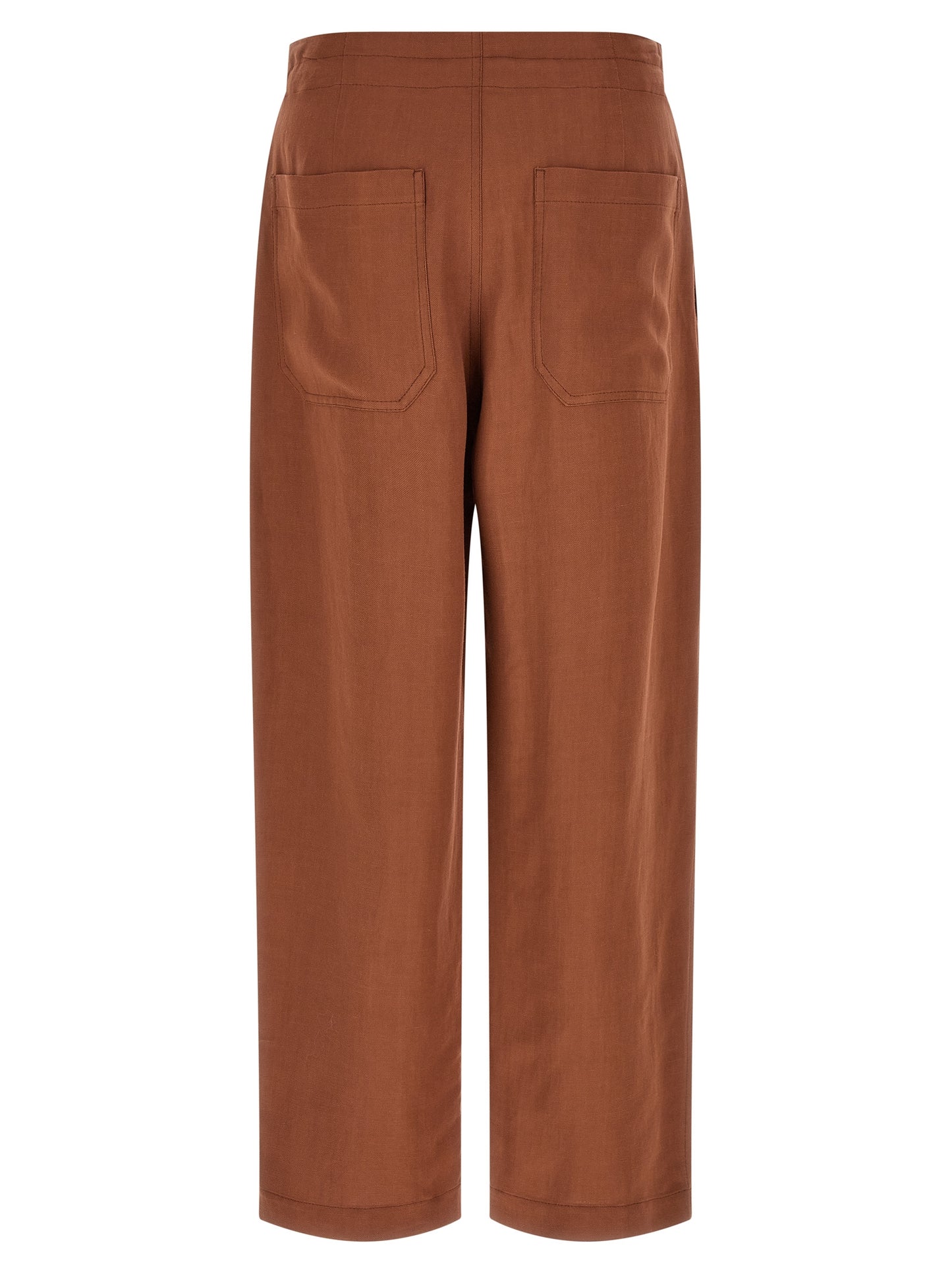 Casual Pants by Brunello Cucinelli for women in viscose linen twill multicolor & red presents a refined pantology silhouette, artfully defined by a refined pantology straight-leg, relaxed-fit & wide, long, and a sophisticated .
