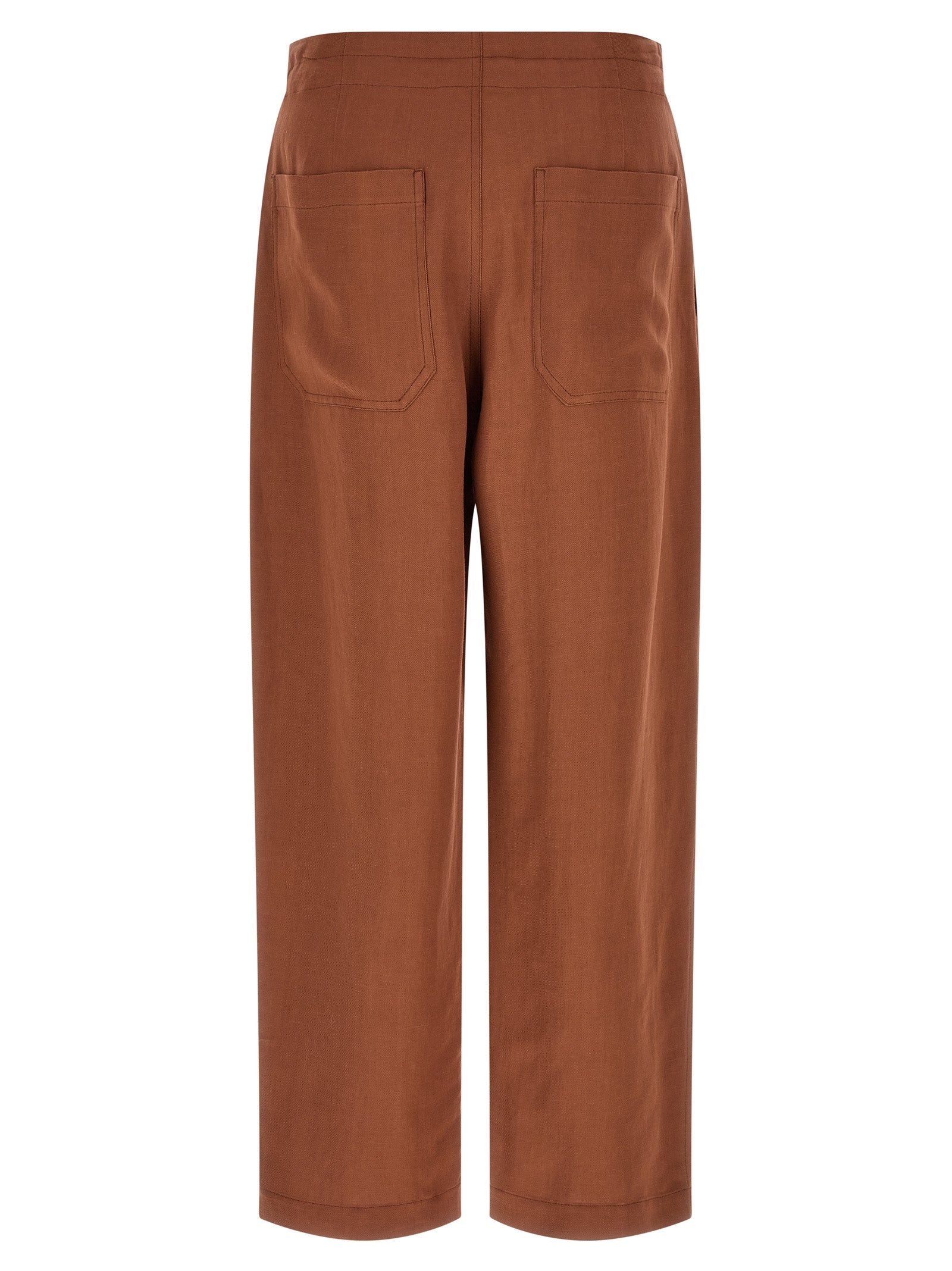 Casual Pants by Brunello Cucinelli for women in viscose linen twill multicolor & red presents a refined pantology silhouette, artfully defined by a refined pantology straight-leg, relaxed-fit & wide, long, and a sophisticated .