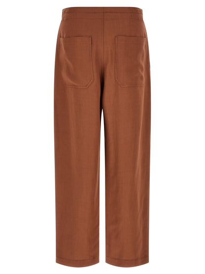 Casual Pants by Brunello Cucinelli for women in viscose linen twill multicolor & red presents a refined pantology silhouette, artfully defined by a refined pantology straight-leg, relaxed-fit & wide, long, and a sophisticated .