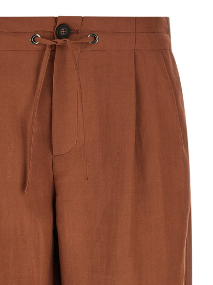 Casual Pants by Brunello Cucinelli for women in viscose linen twill multicolor & red features an refined tailoring silhouette, showcasing a premium straight-leg, relaxed-fit & wide with a and long cut for a refined tailoring look.