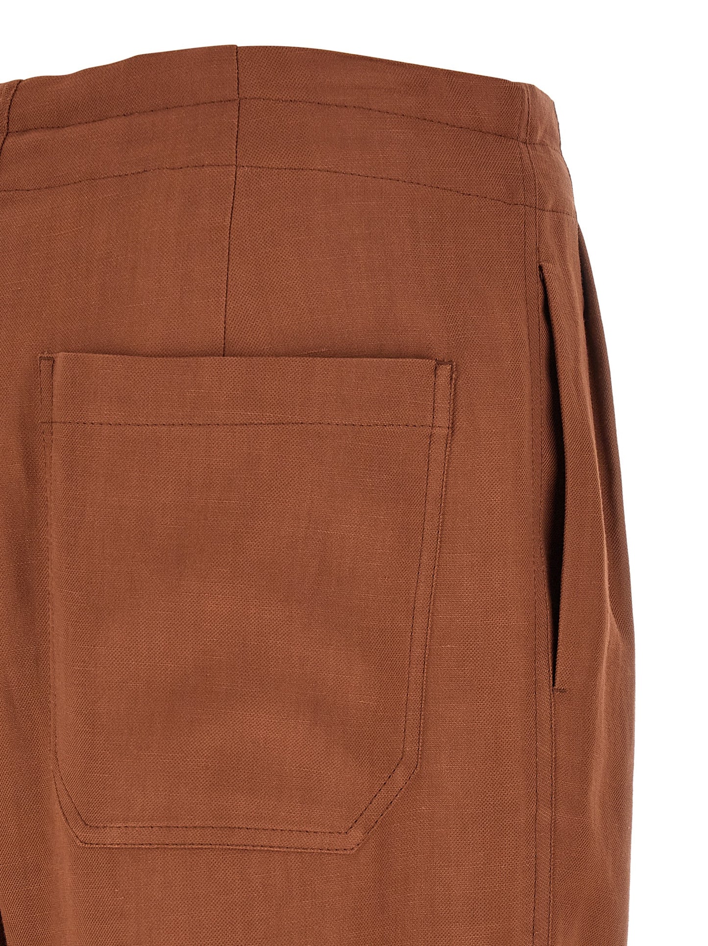 Casual Pants by Brunello Cucinelli for women in viscose linen twill multicolor & red features a polished silhouette with a polished straight-leg, relaxed-fit & wide, reaching a polished long and finished with a polished .