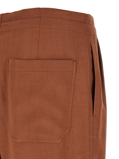 Casual Pants by Brunello Cucinelli for women in viscose linen twill multicolor & red features a polished silhouette with a polished straight-leg, relaxed-fit & wide, reaching a polished long and finished with a polished .