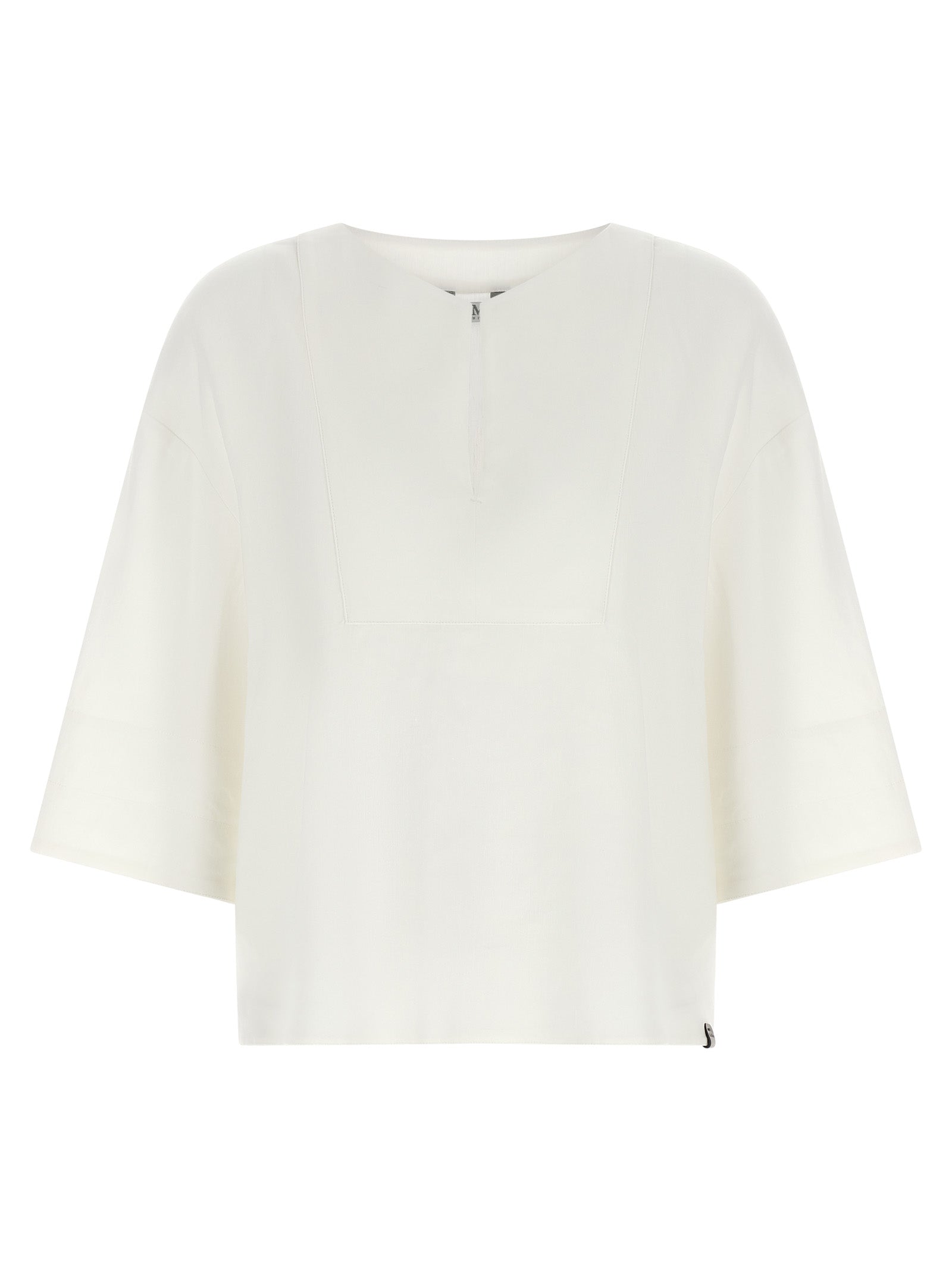 Blouse by Max Mara for women in viscose & linen white showcases a sublime silhouette, artfully detailed with a sublime boat neckline and three-quarter-sleeve for a sophisticated, sublime finish.