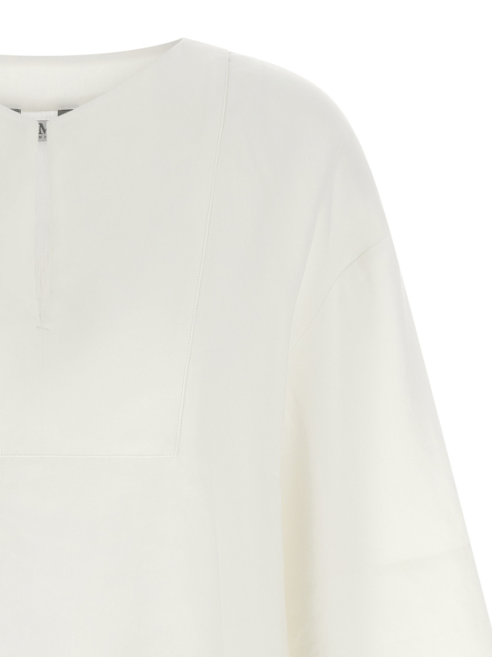Blouse by Max Mara for women in viscose & linen white features an architectural silhouette with a refined and elegant boat neckline for a architectural look.