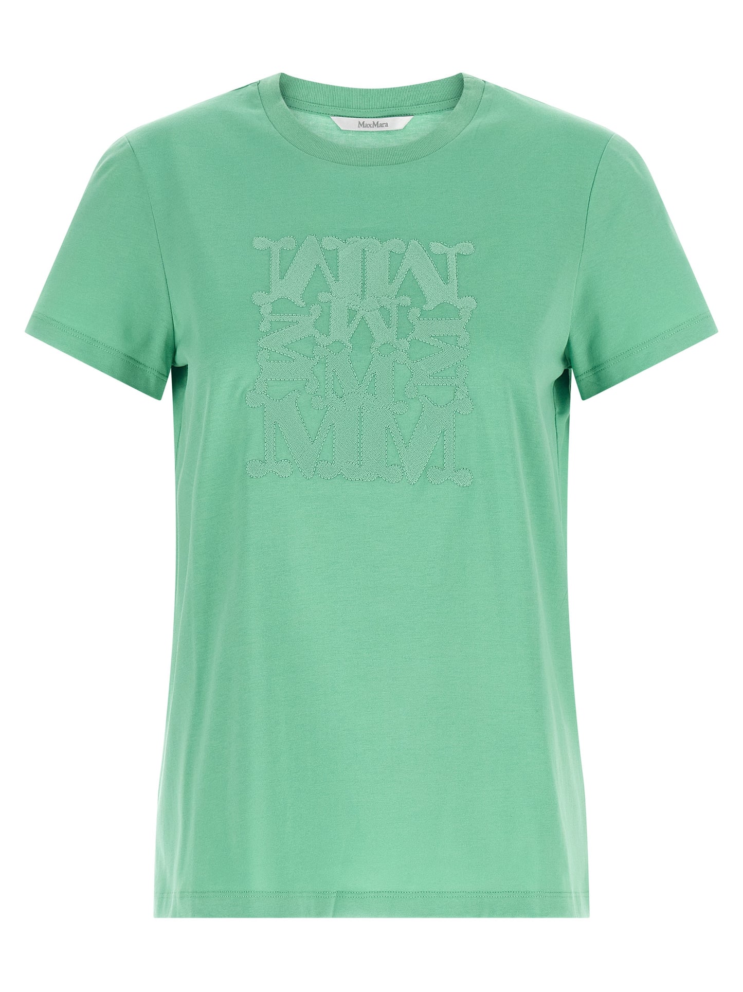 T-Shirt by Max Mara for women in cotton bicolour & green showcases a chic silhouette, artfully detailed with a chic crew neckline and short-sleeve for a chic finish.