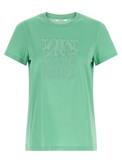 T-Shirt by Max Mara for women in cotton bicolour & green showcases a chic silhouette, artfully detailed with a chic crew neckline and short-sleeve for a chic finish.
