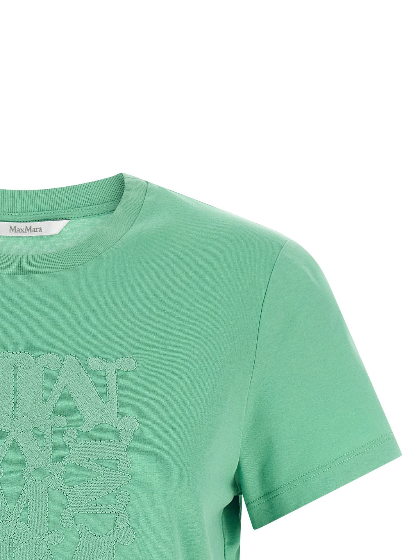 T-Shirt by Max Mara for women in cotton bicolour & green showcases a unassuming silhouette, artfully detailed with a refined crew neckline and unassuming for a sophisticated, contemporary look.