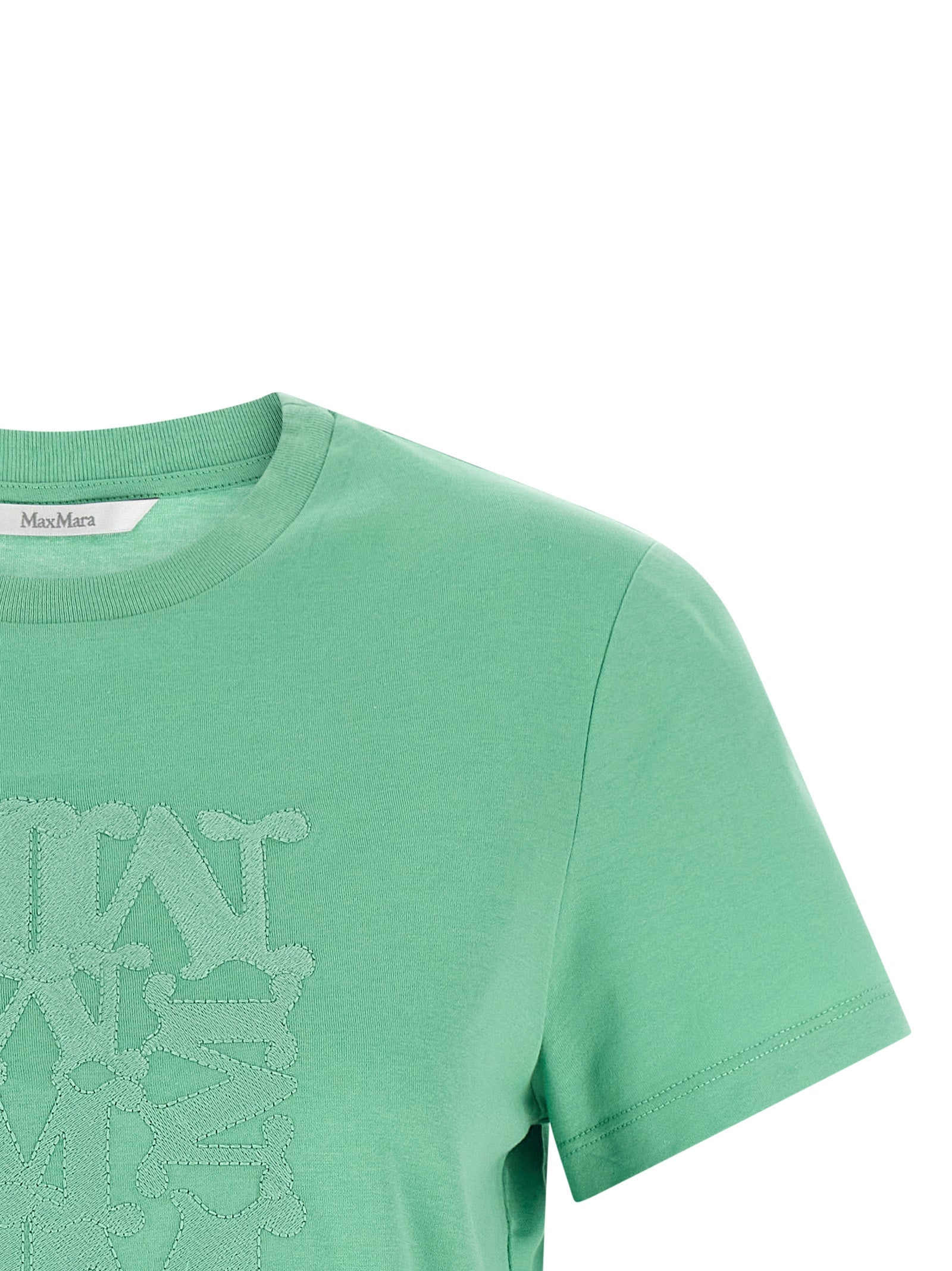 T-Shirt by Max Mara for women in cotton bicolour & green showcases a unassuming silhouette, artfully detailed with a refined crew neckline and unassuming for a sophisticated, contemporary look.