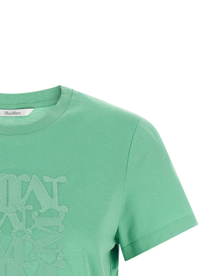 T-Shirt by Max Mara for women in cotton bicolour & green showcases a unassuming silhouette, artfully detailed with a refined crew neckline and unassuming for a sophisticated, contemporary look.