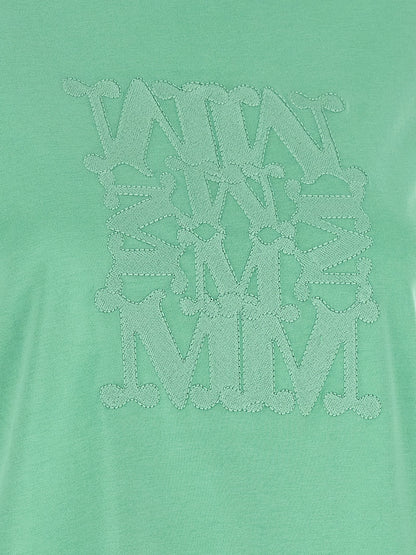 T-Shirt by Max Mara for women in cotton bicolour & green showcases a chic silhouette, artfully detailed with a chic and for a chic finish.