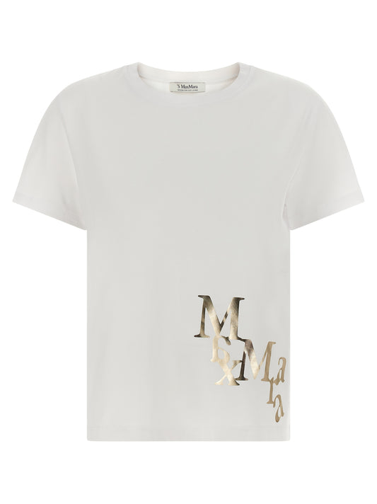 T-Shirt by S Max Mara for women in cotton gold & print features an on trend silhouette, perfectly showcasing a on trend short-sleeve and crew neckline for an elevated aesthetic.