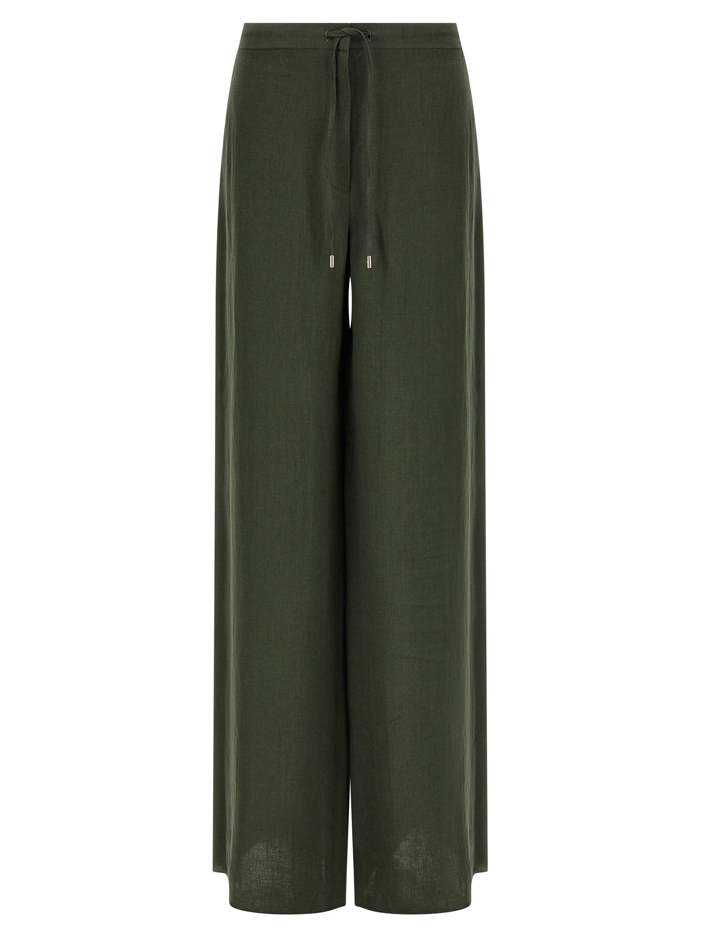 Max Mara Women's Straight Leg Wide Linen Trousers - Bicolour Green