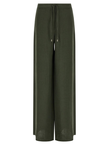 Max Mara Women's Straight Leg Wide Linen Trousers - Bicolour Green
