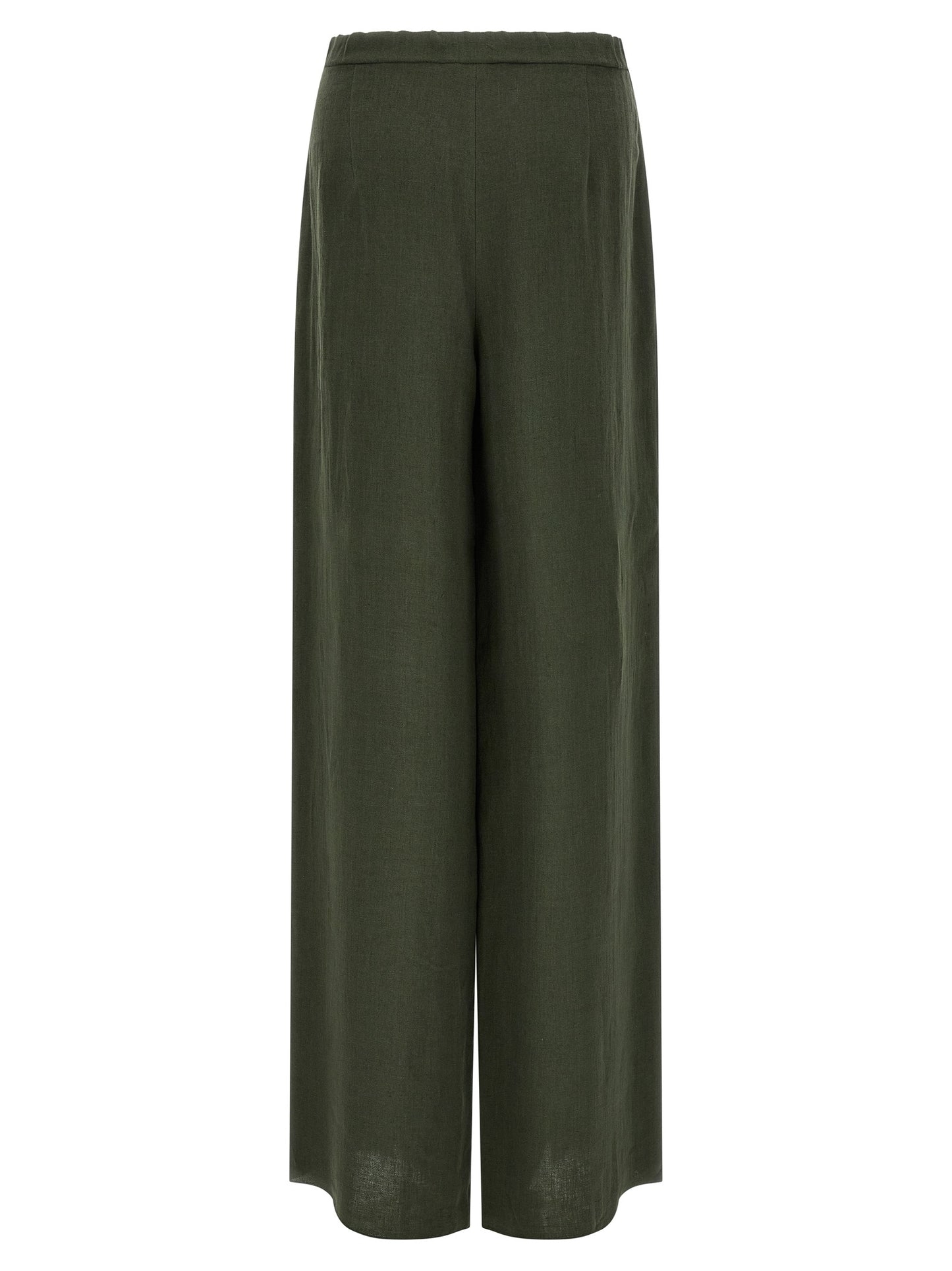 Max Mara Women's Straight Leg Wide Linen Trousers - Bicolour Green
