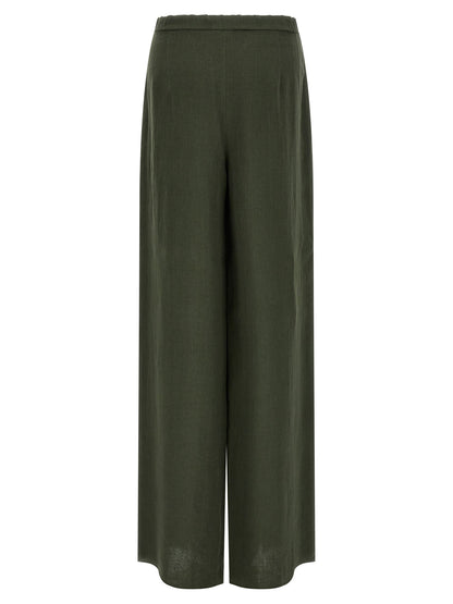 Max Mara Women's Straight Leg Wide Linen Trousers - Bicolour Green