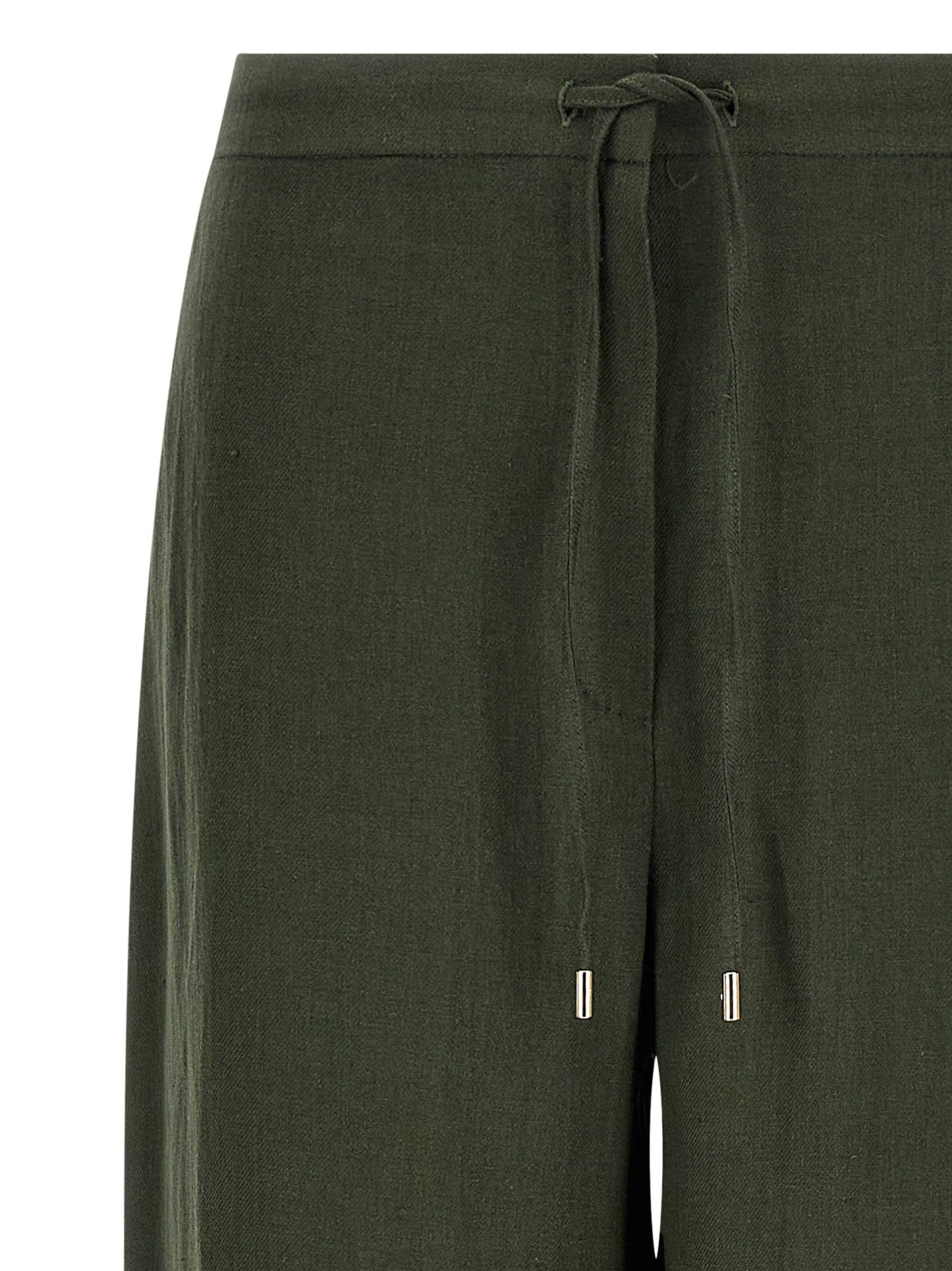 Max Mara Women's Straight Leg Wide Linen Trousers - Bicolour Green