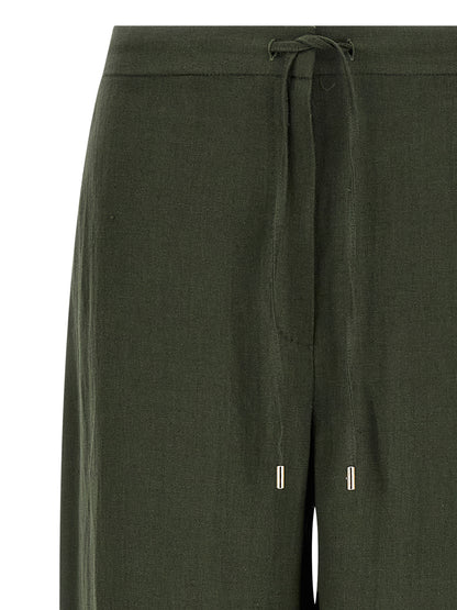 Max Mara Women's Straight Leg Wide Linen Trousers - Bicolour Green