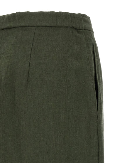 Max Mara Women's Straight Leg Wide Linen Trousers - Bicolour Green