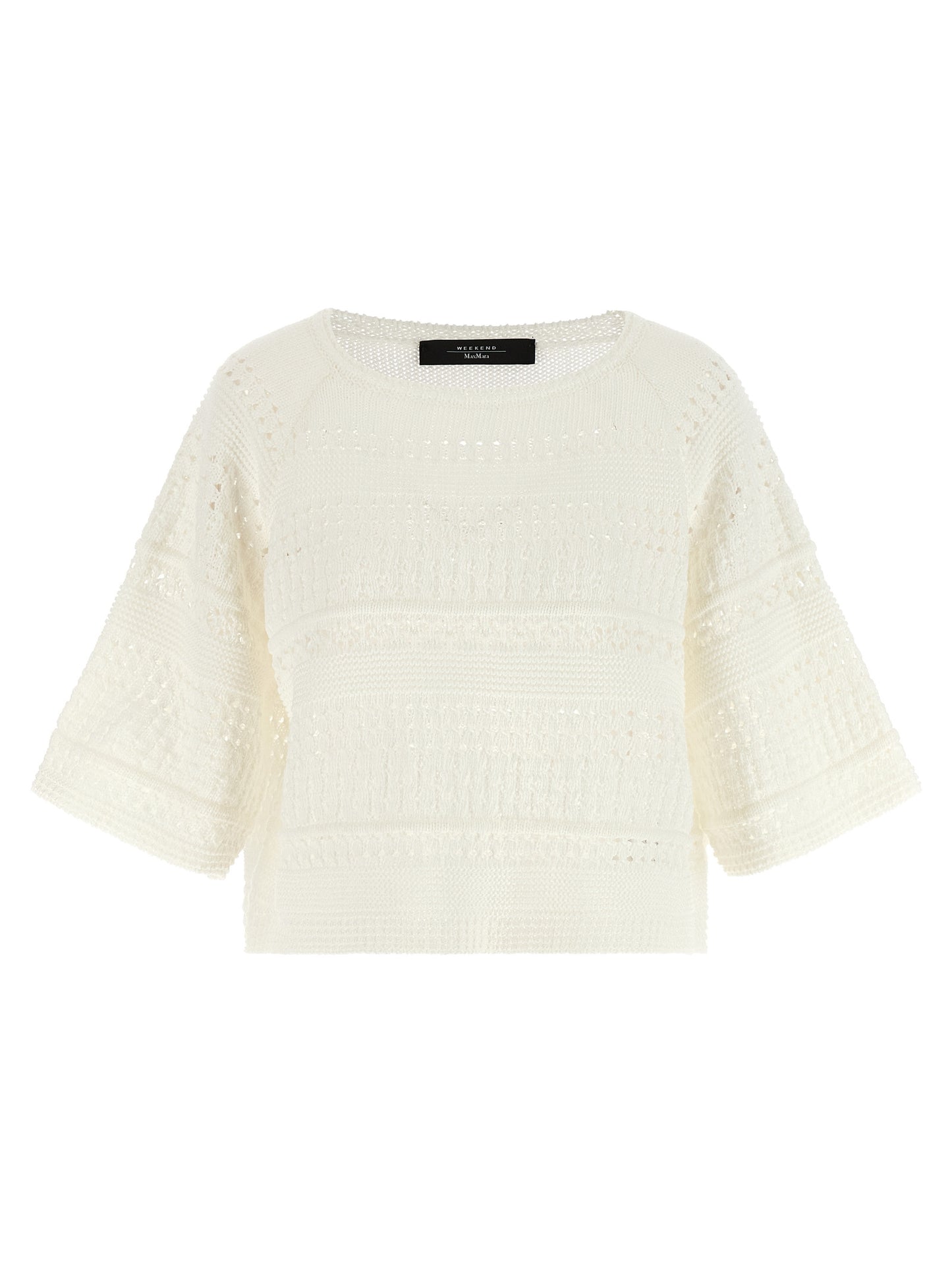 Cardigan by Max Mara for women in cotton white features a dramatic silhouette, showcasing a sophisticated crew neckline and dramatic detail for a timeless, premium look.