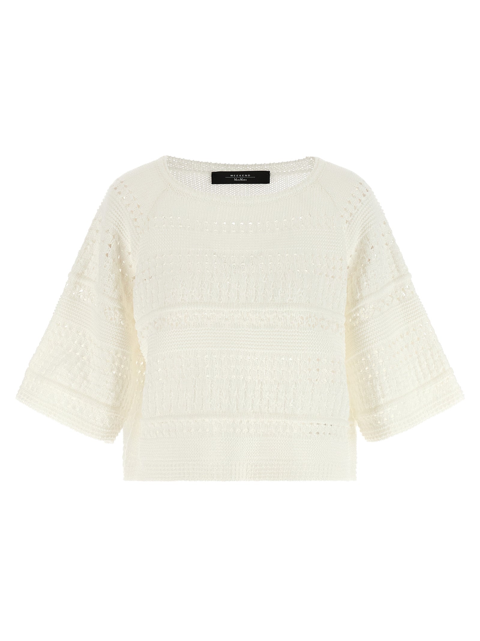 Cardigan by Max Mara for women in cotton white features a dramatic silhouette, showcasing a sophisticated crew neckline and dramatic detail for a timeless, premium look.