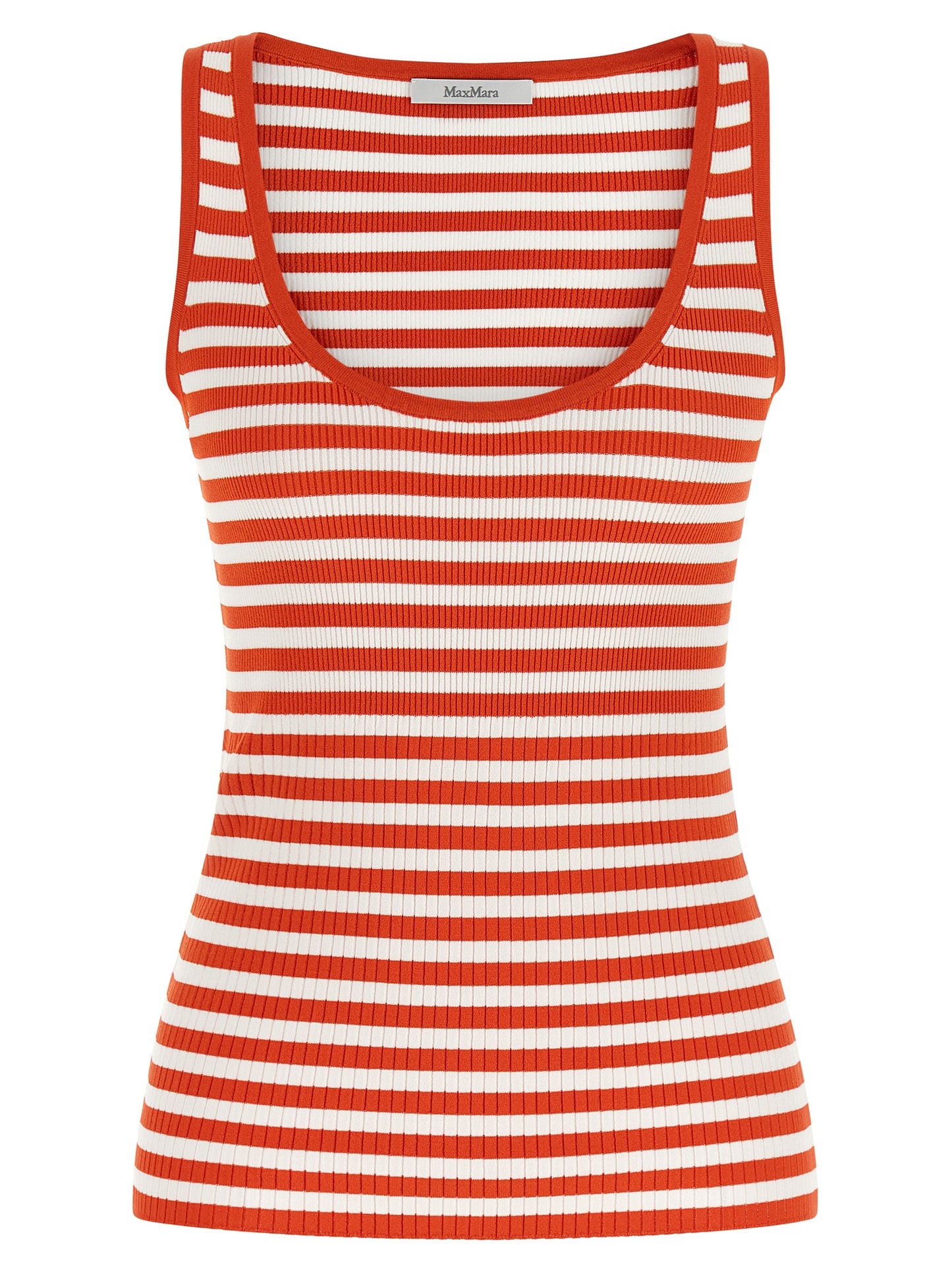 T-Shirt by Max Mara for women in nylon polyester & viscose multicolor, red, patterned & striped showcases a fashionable silhouette, elegantly detailed with a fashionable sleeveless and round neckline for a sophisticated, high-fashion look.