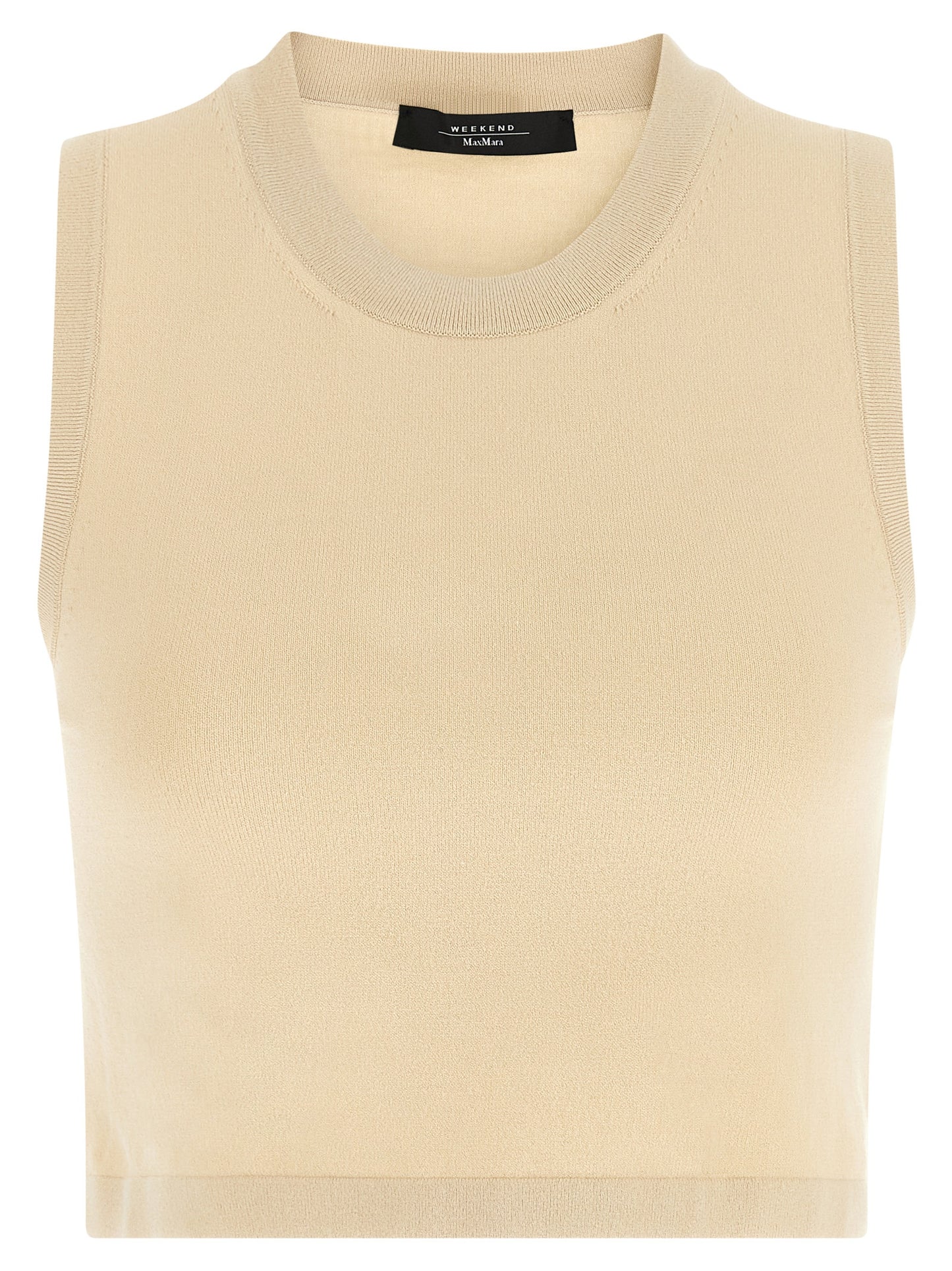 T-Shirt by Max Mara for women in polyester & viscose beige showcases a unassuming silhouette, artfully detailed with a refined crew neckline and unassuming sleeveless for a sophisticated, contemporary look.