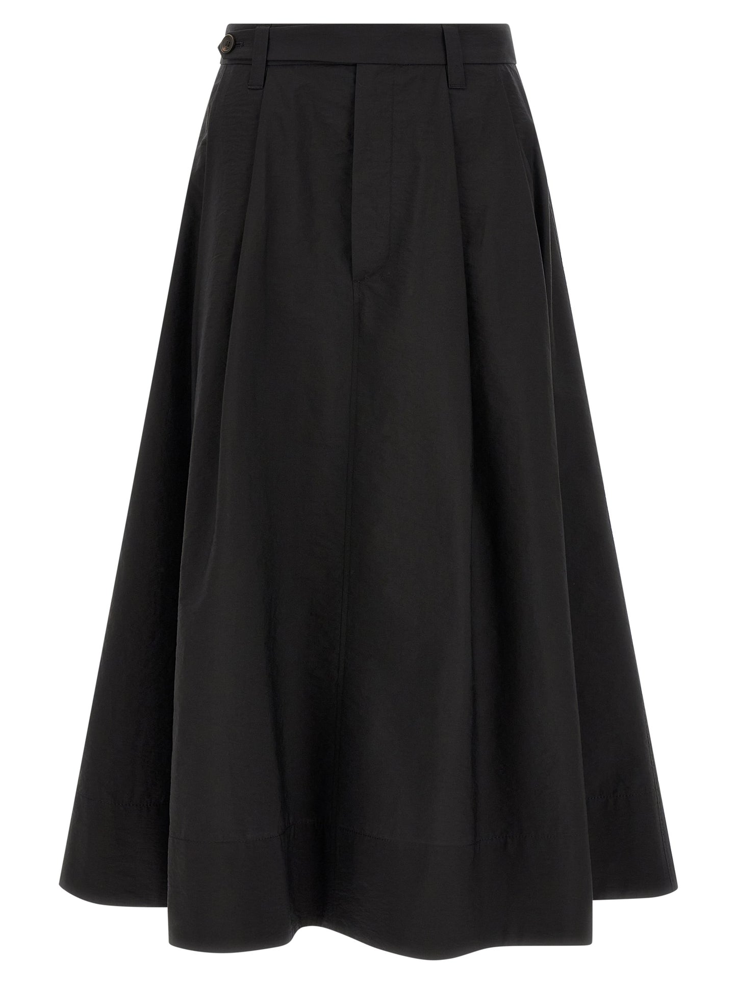 Skirt by Brunello Cucinelli for women in polyamide cotton silk black & signature features an relaxed-yet-refined silhouette that elegantly showcases the Monile Women's Tailored Flared Polyamide Cotton Silk Midi Skirt design and sophisticated midi.