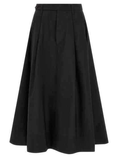 Skirt by Brunello Cucinelli for women in polyamide cotton silk black & signature features an relaxed-yet-refined silhouette that elegantly showcases the Monile Women's Tailored Flared Polyamide Cotton Silk Midi Skirt design and sophisticated midi.