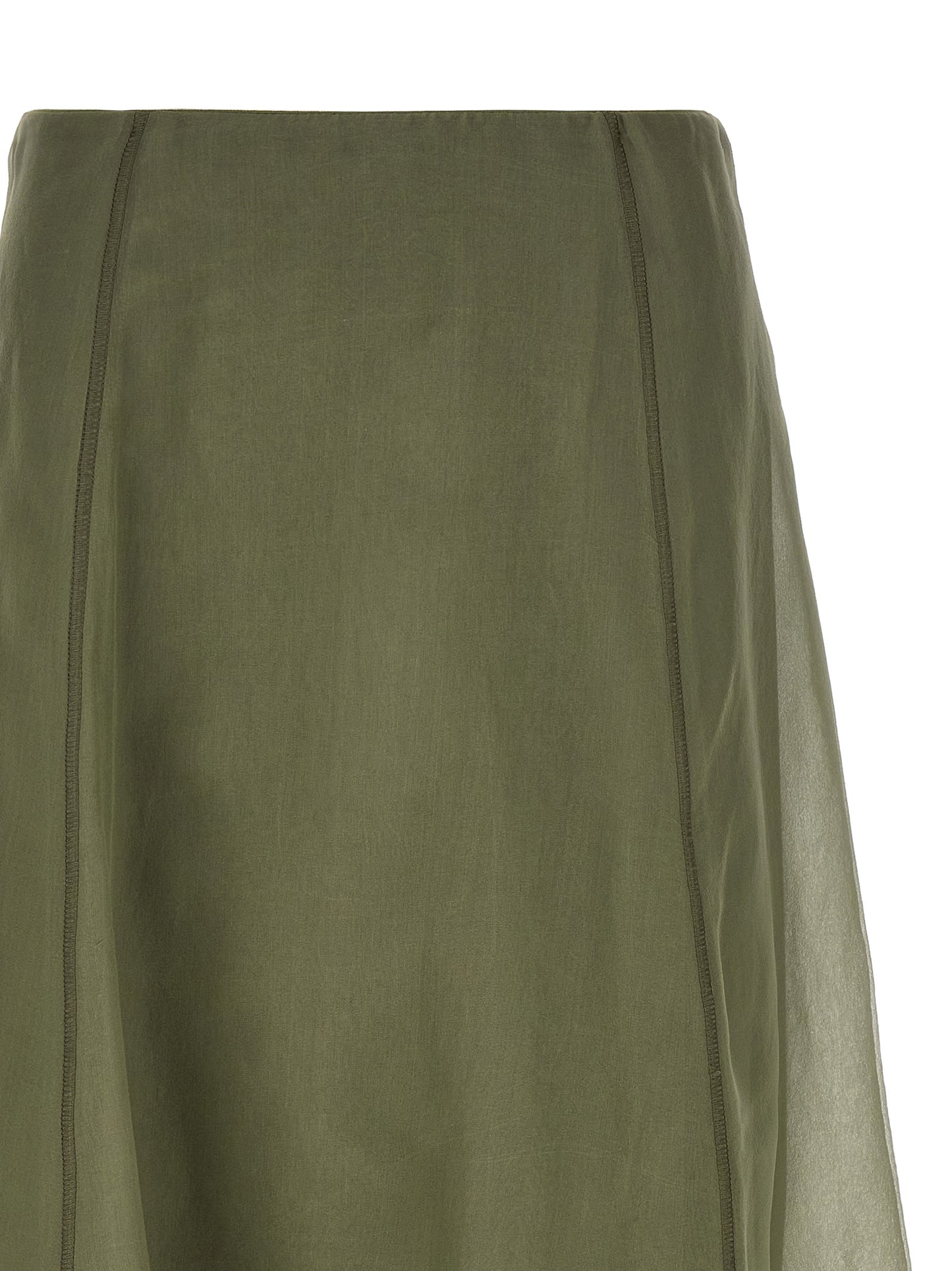 Skirt by Brunello Cucinelli for women in silk crepe bicolour & green features a captivating silhouette, showcasing the captivating Women's Circle Flared Silk Crepe Skirt design with a sophisticated midi for a captivating look.