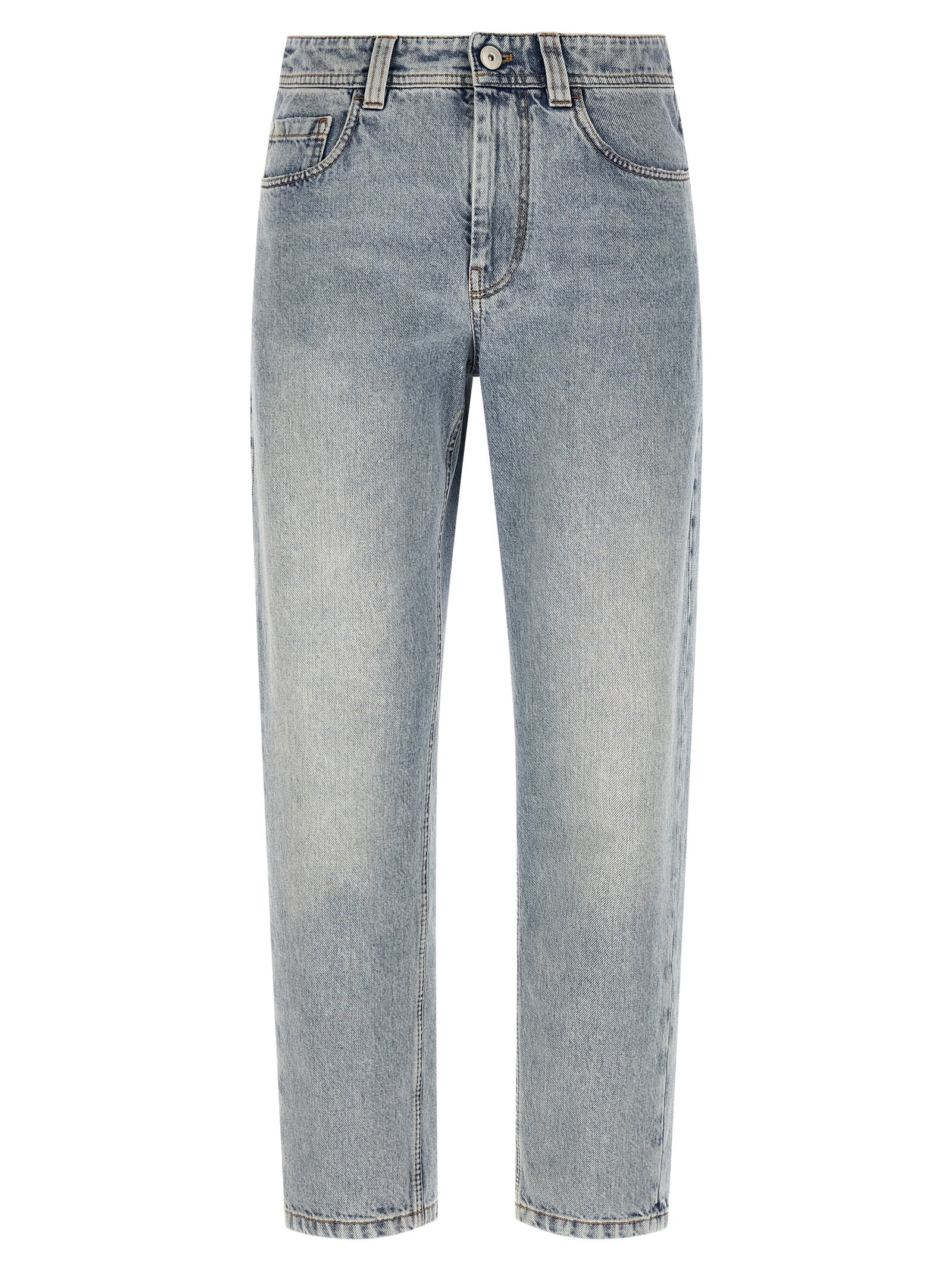 Jeans by Brunello Cucinelli for women in cotton denim light-blue features a polished silhouette with a polished tapered-leg & wide, reaching a polished long and finished with a polished mid rise.