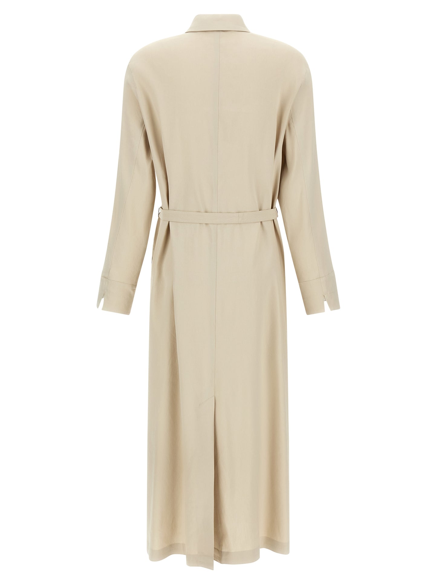 Dress by Max Mara for women in linen & viscose beige features an sultry silhouette defined by a split neckline and , falling to an sultry long for a sultry look.