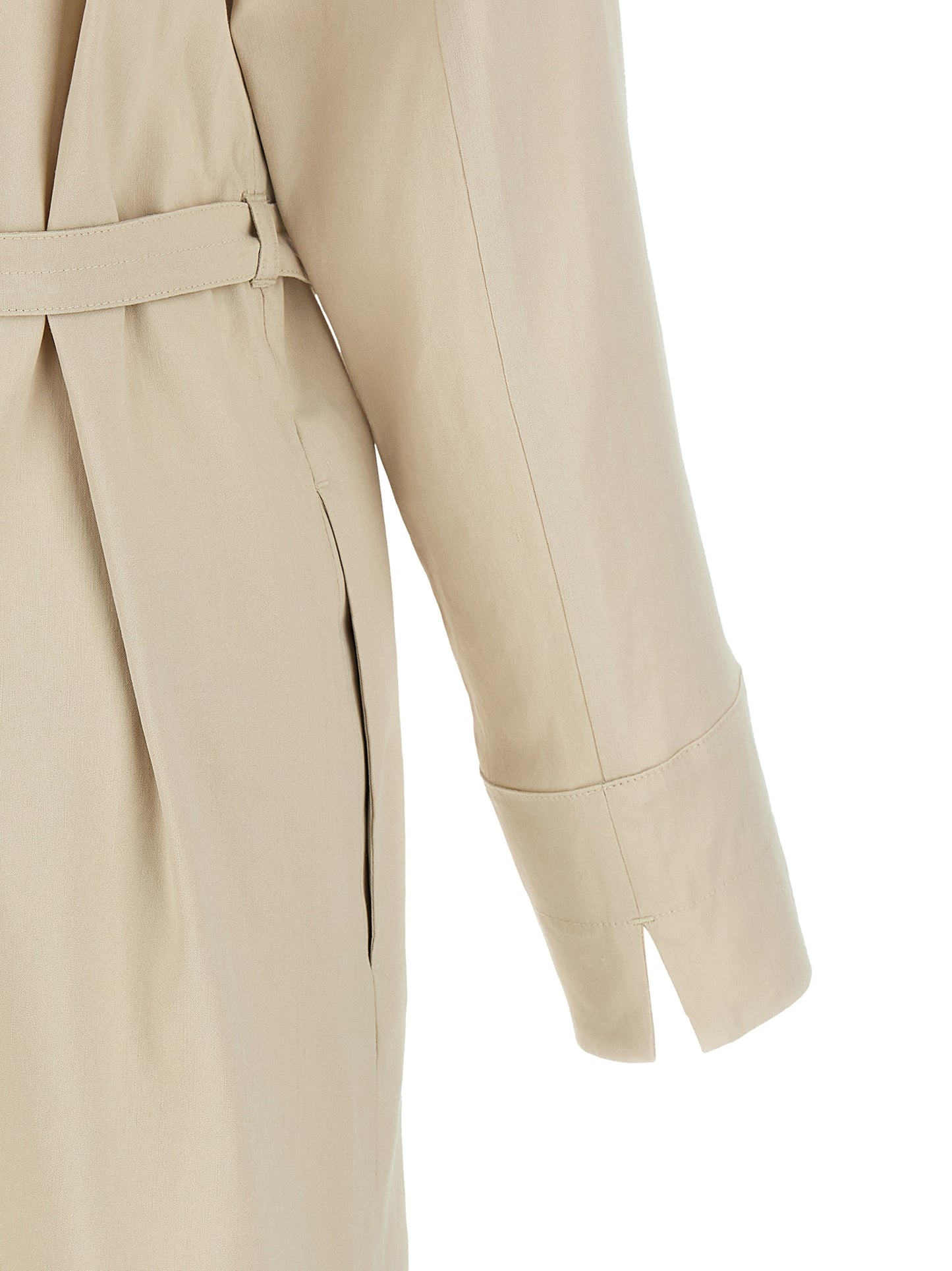 Dress by Max Mara for women in linen & viscose beige features an cute silhouette, detailed with a and split neckline that elegantly flows into a cute long.
