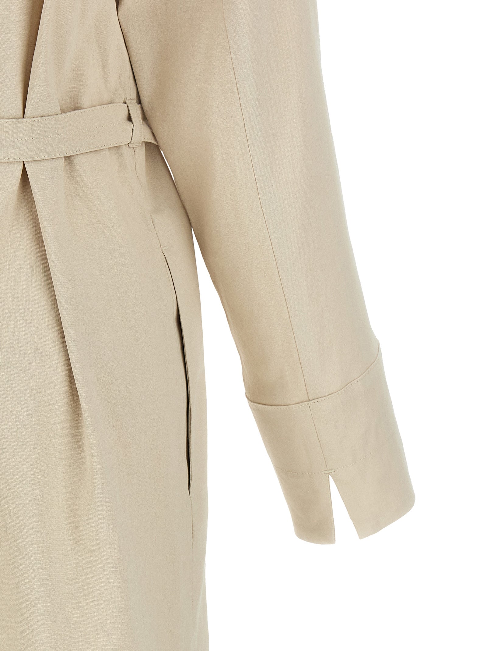 Dress by Max Mara for women in linen & viscose beige features an cute silhouette, detailed with a and split neckline that elegantly flows into a cute long.