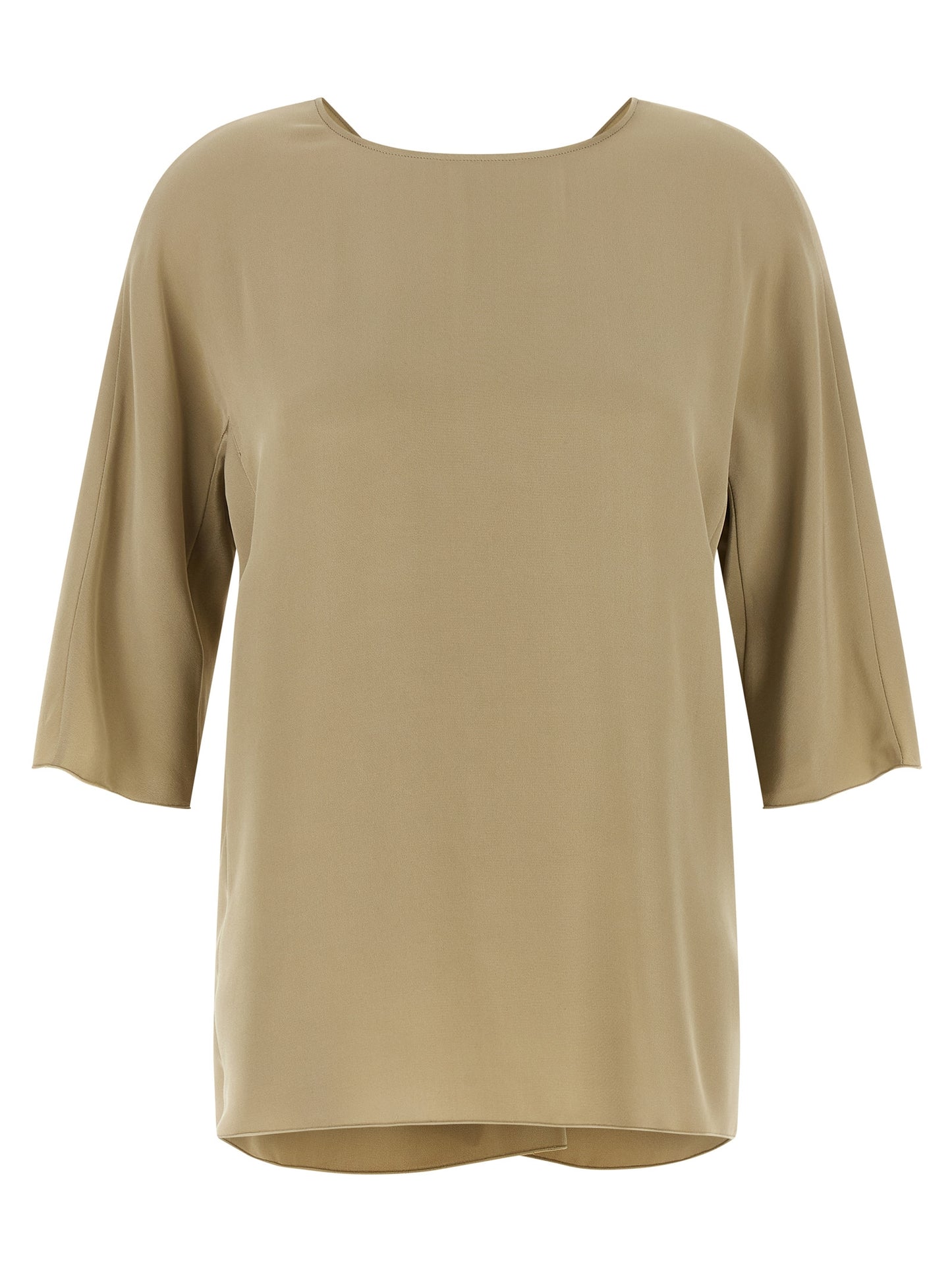 Blouse by Max Mara for women in silk crepe beige presents a discerning silhouette, showcasing a sophisticated crew neckline and for a truly discerning finish.