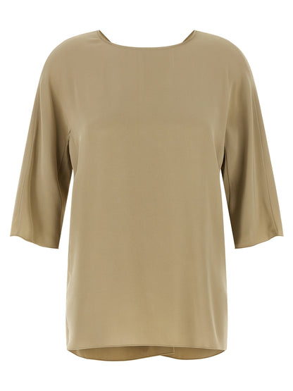 Blouse by Max Mara for women in silk crepe beige presents a discerning silhouette, showcasing a sophisticated crew neckline and for a truly discerning finish.