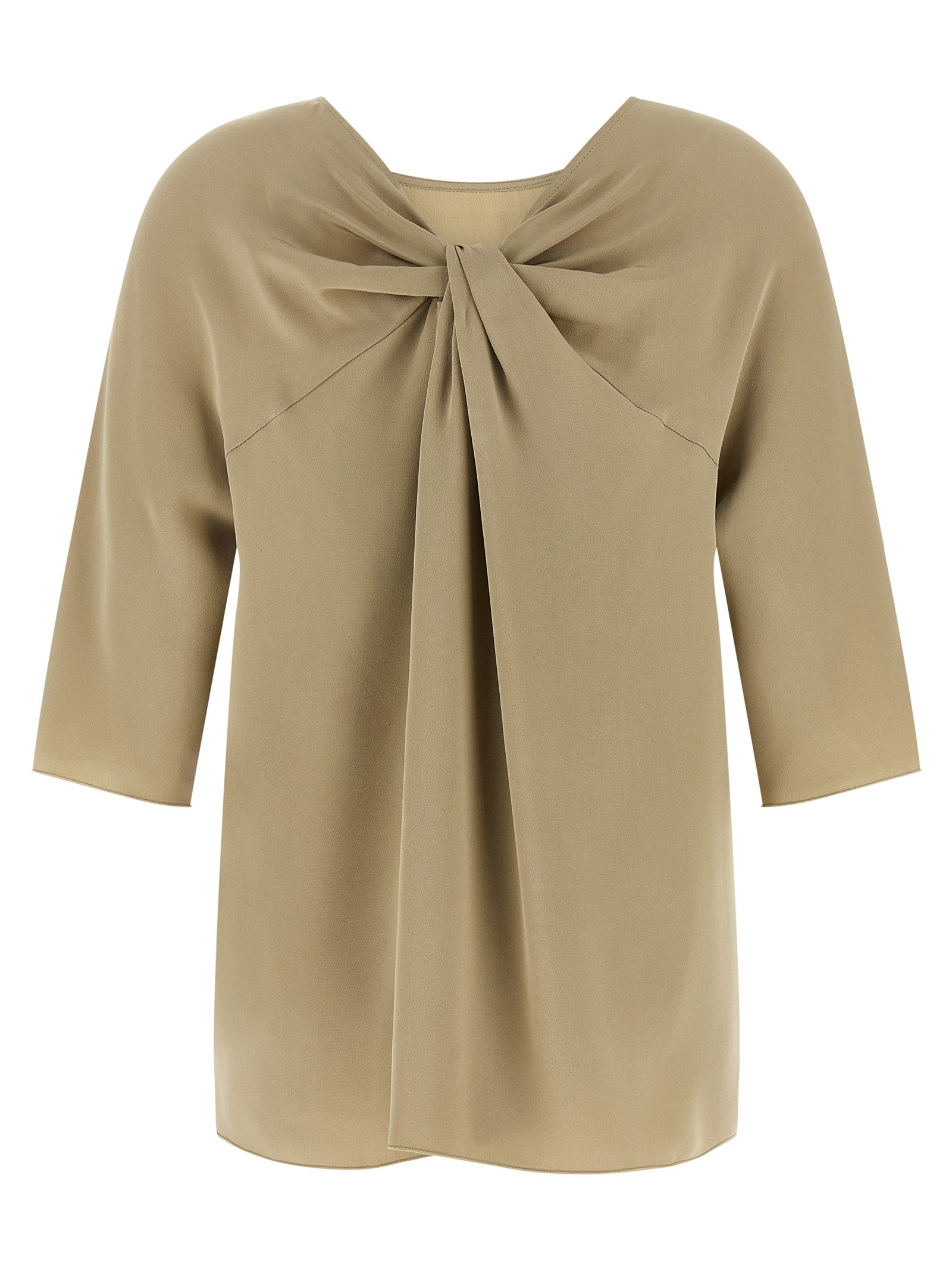 Blouse by Max Mara for women in silk crepe beige features an architectural silhouette with a refined and elegant crew neckline for a architectural look.
