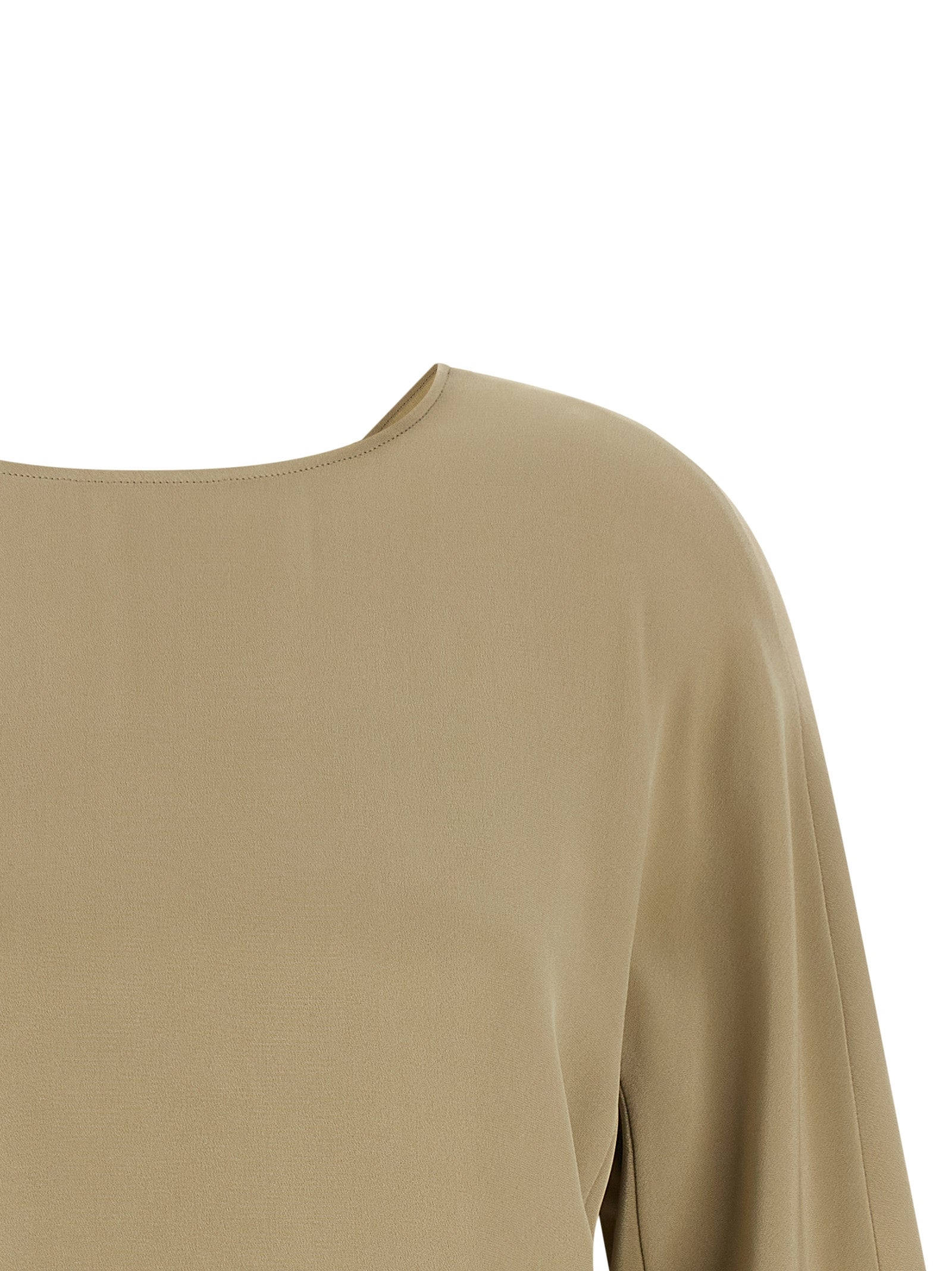 Blouse by Max Mara for women in silk crepe beige, featuring a nuanced and nuanced crew neckline for a sophisticated finish.