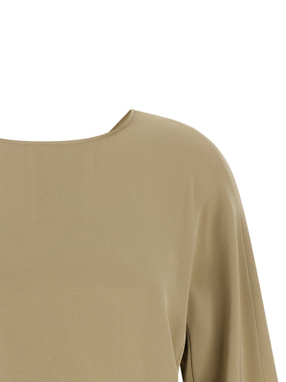 Blouse by Max Mara for women in silk crepe beige, featuring a nuanced and nuanced crew neckline for a sophisticated finish.