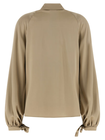 Blouse by Max Mara for women in silk satin beige showcases a sharp silhouette, elegantly detailed with a sharp and sharp .