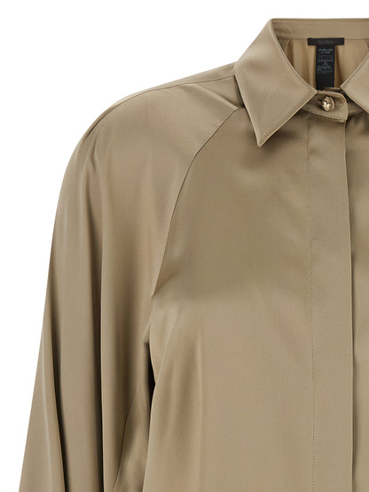Blouse by Max Mara for women in silk satin beige, featuring a nuanced and nuanced for a sophisticated finish.
