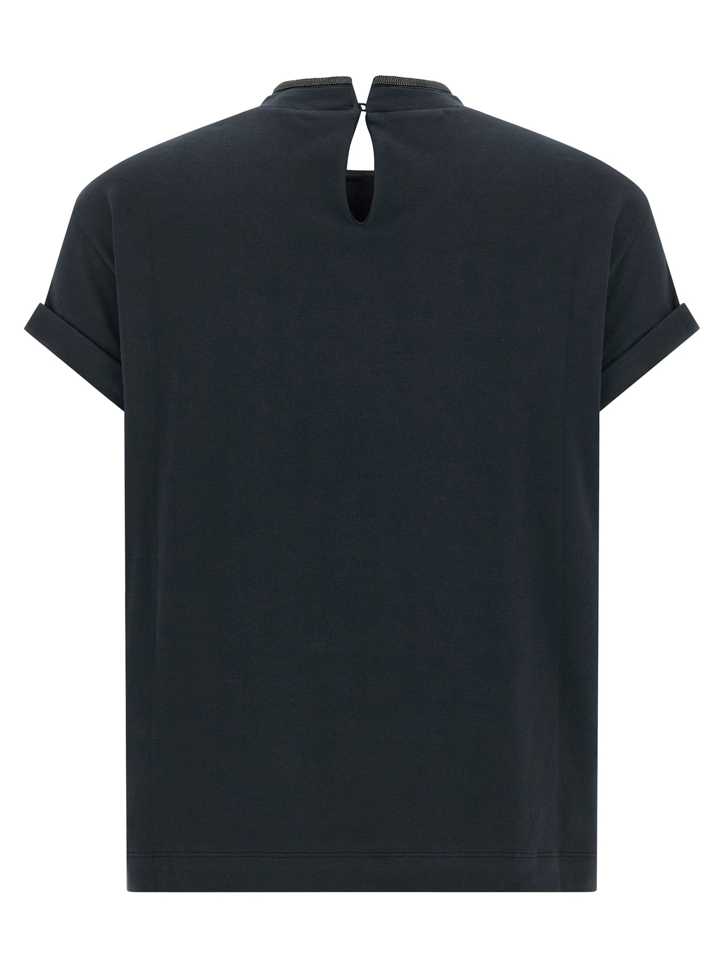 T-Shirt by Brunello Cucinelli for women in stretch cotton blue features an edgy silhouette, meticulously detailed with a sophisticated and crew neckline for a truly edgy finish.