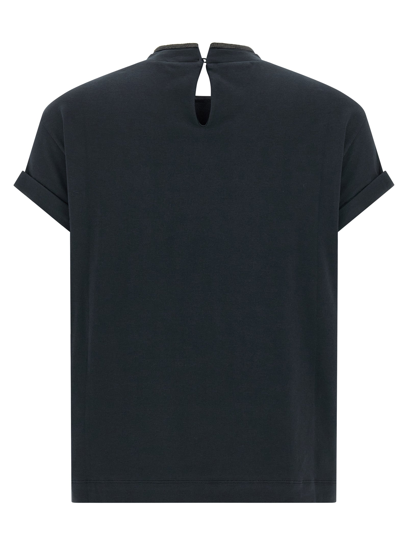 T-Shirt by Brunello Cucinelli for women in stretch cotton blue features an edgy silhouette, meticulously detailed with a sophisticated and crew neckline for a truly edgy finish.