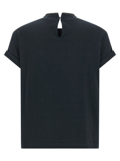 T-Shirt by Brunello Cucinelli for women in stretch cotton blue features an edgy silhouette, meticulously detailed with a sophisticated and crew neckline for a truly edgy finish.