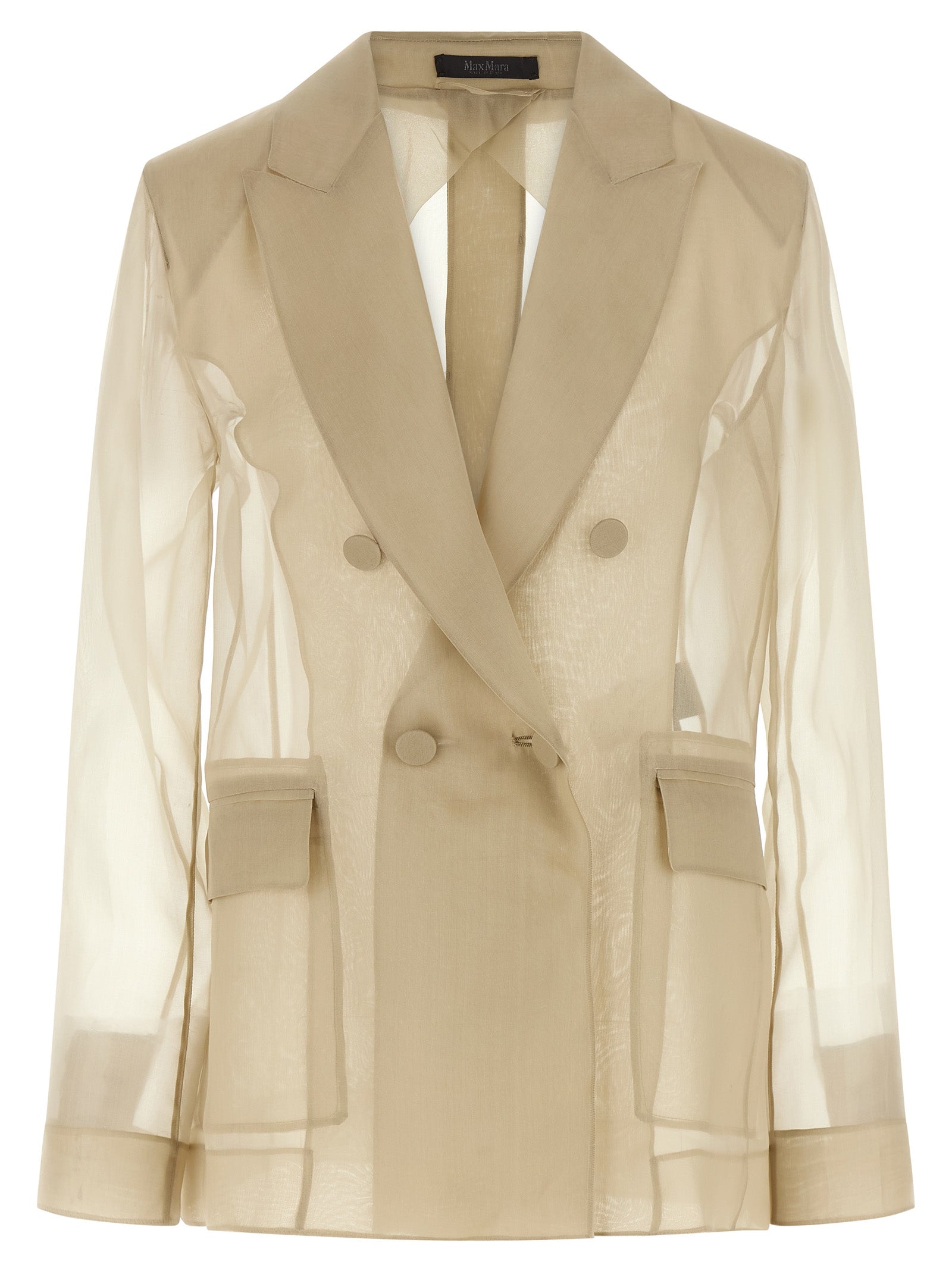 Blazer by Max Mara for women in silk beige & transparent features an stylish silhouette, showcasing a sophisticated split neckline and stylish for a truly stylish finish.