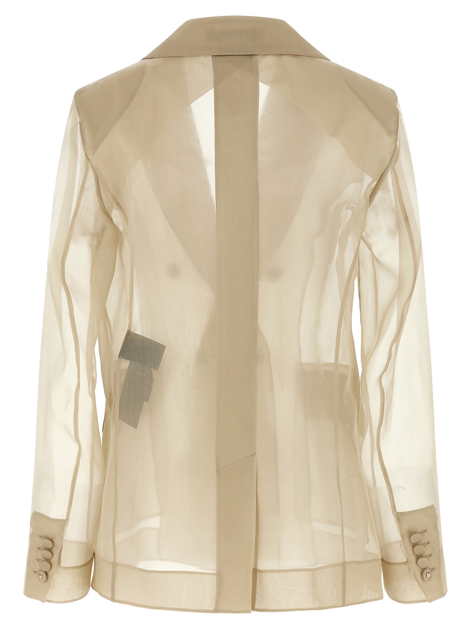 Blazer by Max Mara for women in silk beige & transparent showcases a polished silhouette, highlighted by a refined split neckline and polished for a sophisticated finish.