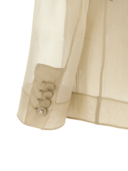 This Blazer by Max Mara for women in silk beige & transparent presents a tailored silhouette, meticulously tailored with a tailored and distinctive for a tailored finish.