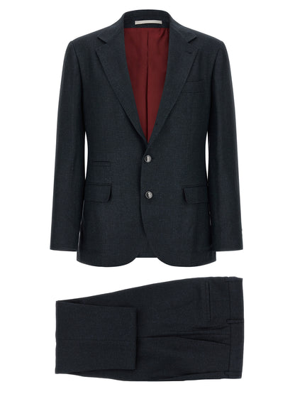 Pant Suit by Brunello Cucinelli for men in linen silk wool blue features a tailored silhouette, showcasing a sophisticated and tailored for a refined, professional look.