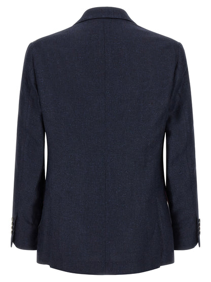 Pant Suit by Brunello Cucinelli for men in linen silk wool blue showcases an bespeak silhouette, artfully detailed with a sophisticated and an bespeak for a refined finish.