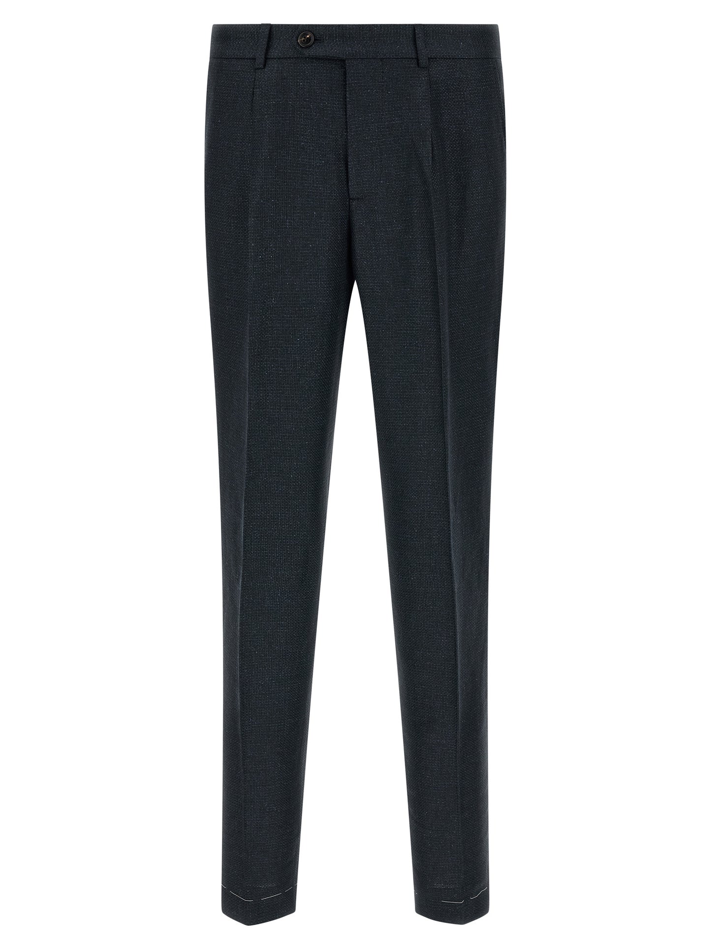 Pant Suit by Brunello Cucinelli for men in linen silk wool blue presents a sharp silhouette, artfully finished with a sharp and a sophisticated for a truly sharp look.