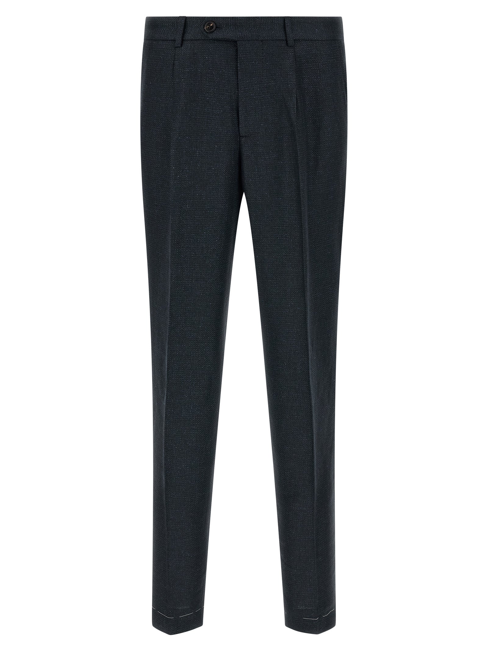 Pant Suit by Brunello Cucinelli for men in linen silk wool blue presents a sharp silhouette, artfully finished with a sharp and a sophisticated for a truly sharp look.